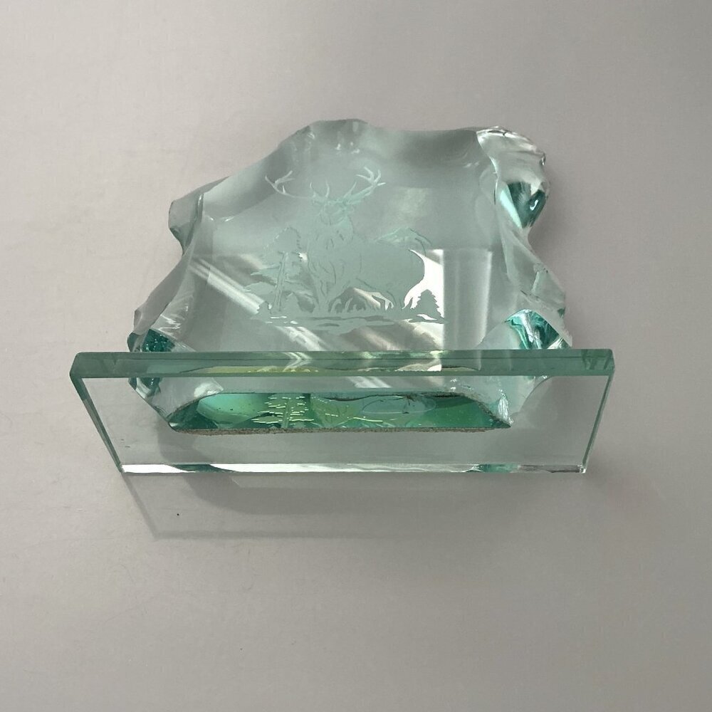 VINTAGE 1960S SWEDISH STYLE ART GLASS ICE BLOCK SCULPTURE – ETCHED STAG / DEER - Picture 6 of 14